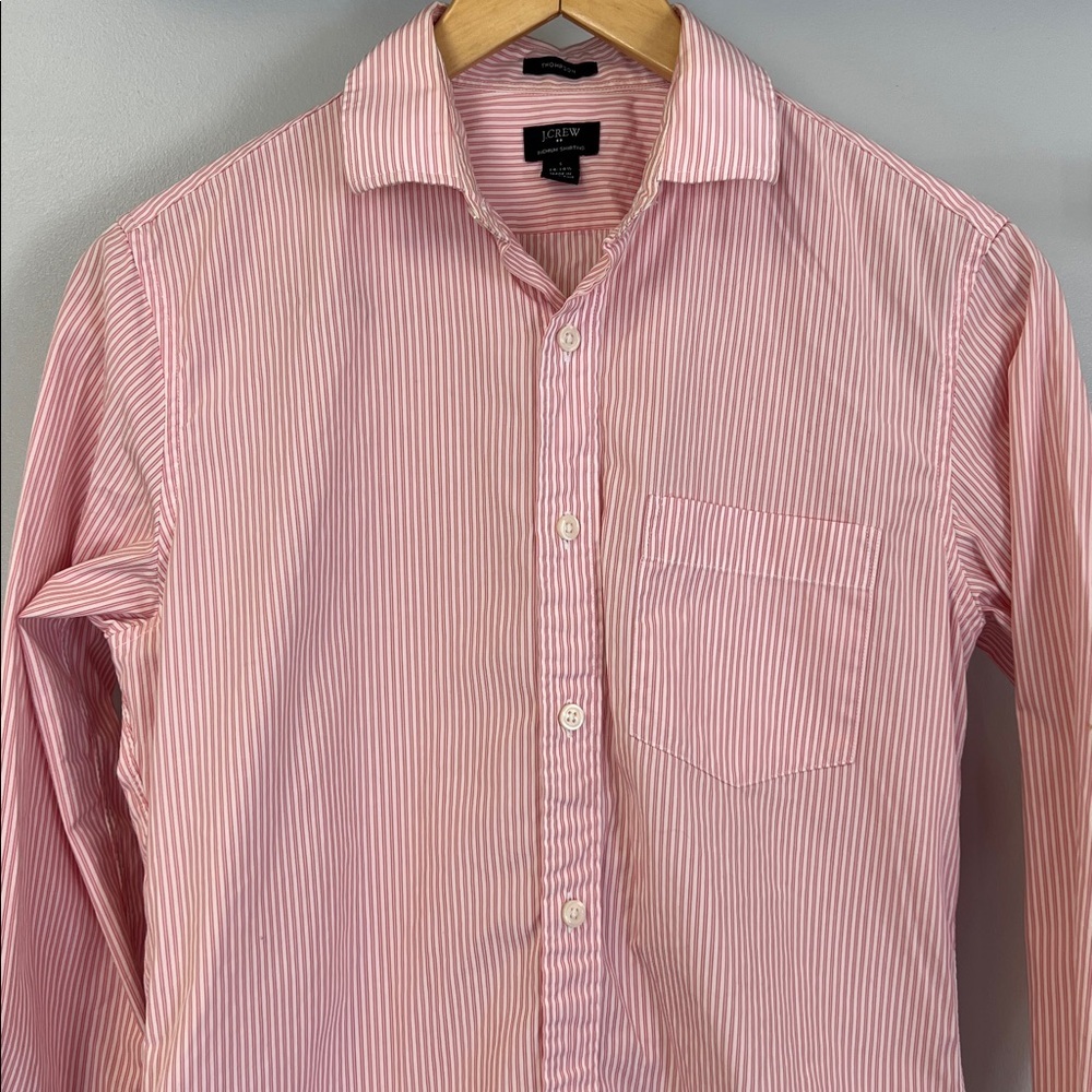 J. Crew Men's Pink and White Striped Button Down Shirt Thompson Collection Sz S